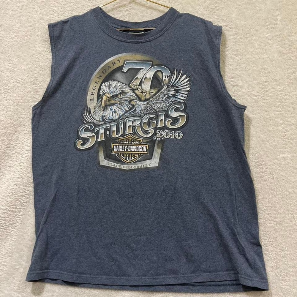 Harley Davidson 2010 blue tank top black hills Mount Rushmore detail Size XL
